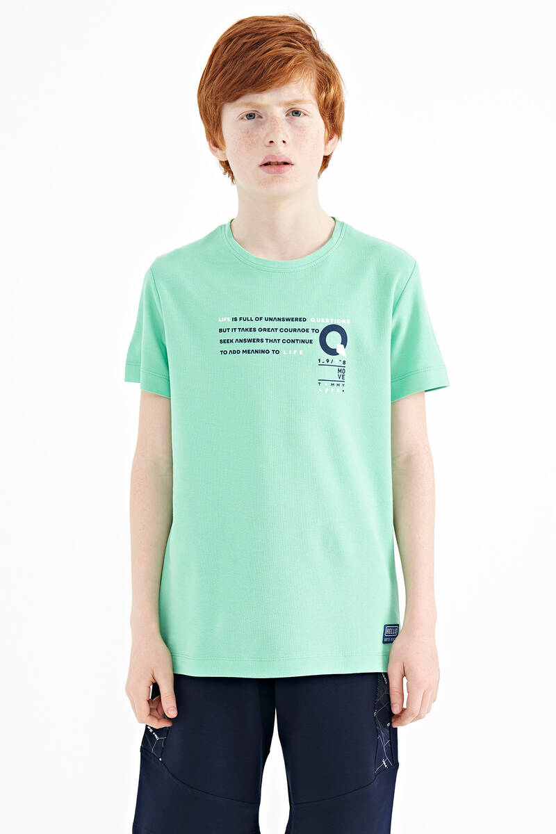 TOMMYLIFE - Tommylife Wholesale Crew Neck Standard Fit Printed Boys' T-Shirt 11145 Aqua Green