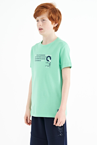 Tommylife Wholesale Crew Neck Standard Fit Printed Boys' T-Shirt 11145 Aqua Green - Thumbnail