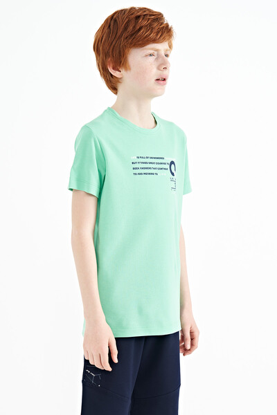 Tommylife Wholesale Crew Neck Standard Fit Printed Boys' T-Shirt 11145 Aqua Green - Thumbnail