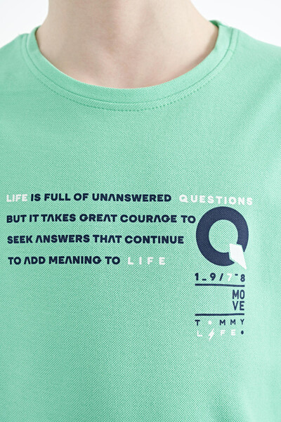 Tommylife Wholesale Crew Neck Standard Fit Printed Boys' T-Shirt 11145 Aqua Green - Thumbnail
