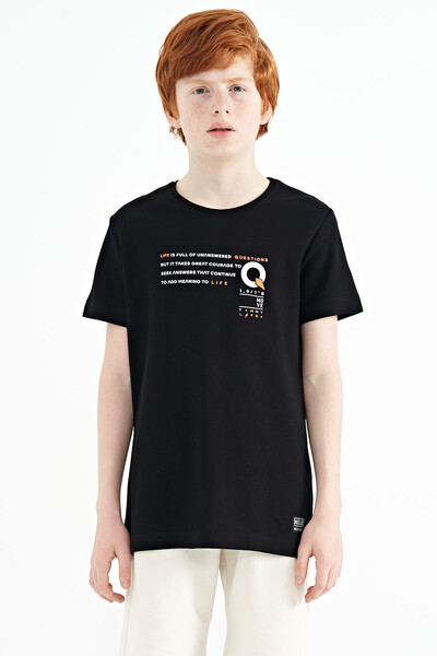 Tommylife Wholesale Crew Neck Standard Fit Printed Boys' T-Shirt 11145 Black - Thumbnail