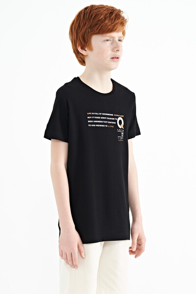 Tommylife Wholesale Crew Neck Standard Fit Printed Boys' T-Shirt 11145 Black - Thumbnail