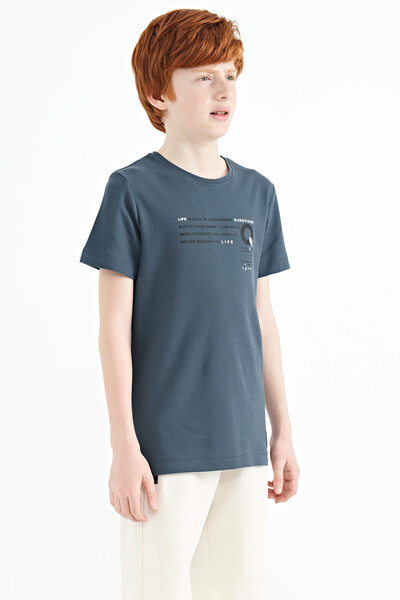 Tommylife Wholesale Crew Neck Standard Fit Printed Boys' T-Shirt 11145 Forest Green - Thumbnail