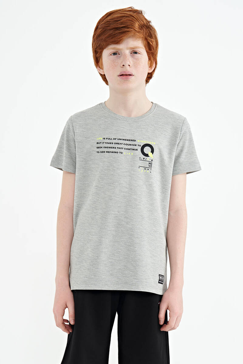 TOMMYLIFE - Tommylife Wholesale Crew Neck Standard Fit Printed Boys' T-Shirt 11145 Gray Melange