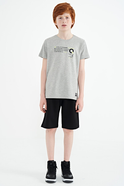 Tommylife Wholesale Crew Neck Standard Fit Printed Boys' T-Shirt 11145 Gray Melange - Thumbnail
