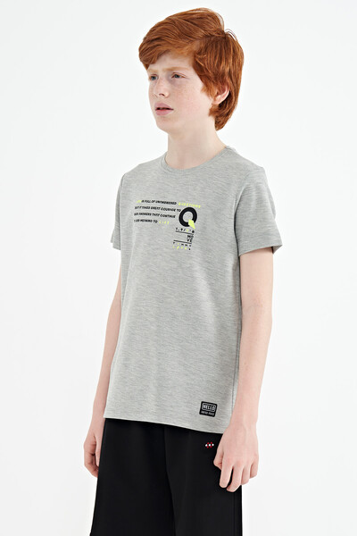 Tommylife Wholesale Crew Neck Standard Fit Printed Boys' T-Shirt 11145 Gray Melange - Thumbnail