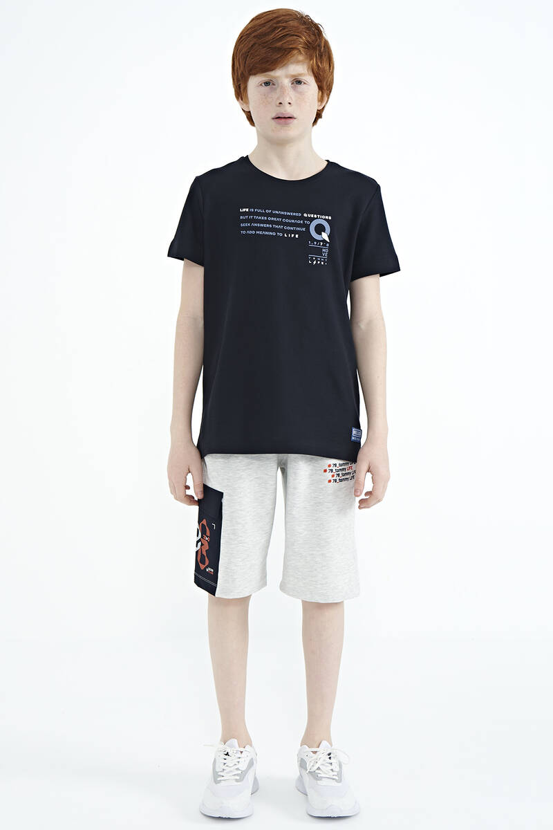 TOMMYLIFE - Tommylife Wholesale Crew Neck Standard Fit Printed Boys' T-Shirt 11145 Navy Blue
