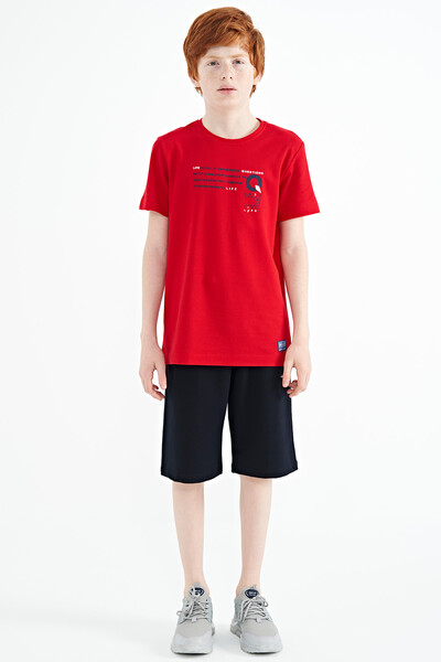 Tommylife Wholesale Crew Neck Standard Fit Printed Boys' T-Shirt 11145 Red - Thumbnail