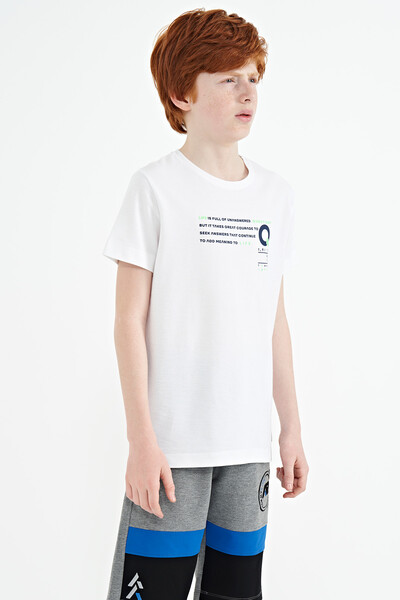 Tommylife Wholesale Crew Neck Standard Fit Printed Boys' T-Shirt 11145 White - Thumbnail