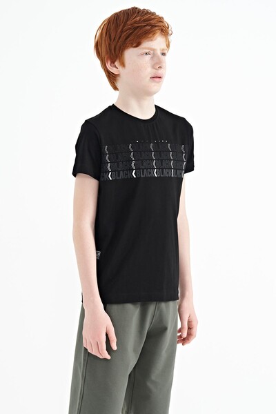 Tommylife Wholesale Crew Neck Standard Fit Printed Boys' T-Shirt 11149 Black - Thumbnail
