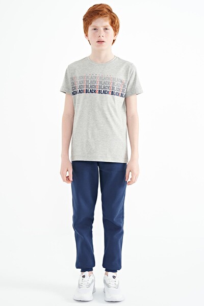Tommylife Wholesale Crew Neck Standard Fit Printed Boys' T-Shirt 11149 Gray Melange - Thumbnail