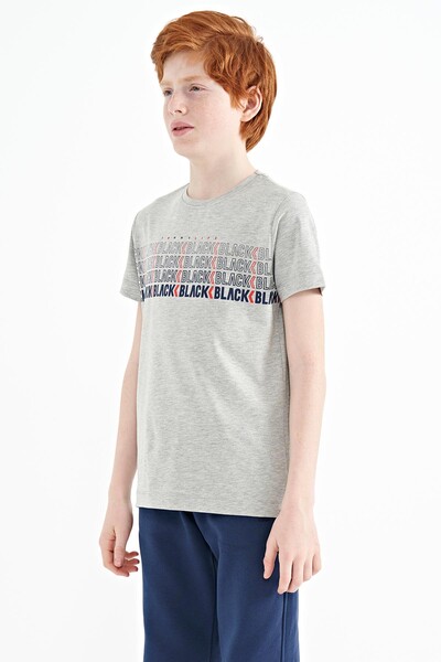 Tommylife Wholesale Crew Neck Standard Fit Printed Boys' T-Shirt 11149 Gray Melange - Thumbnail