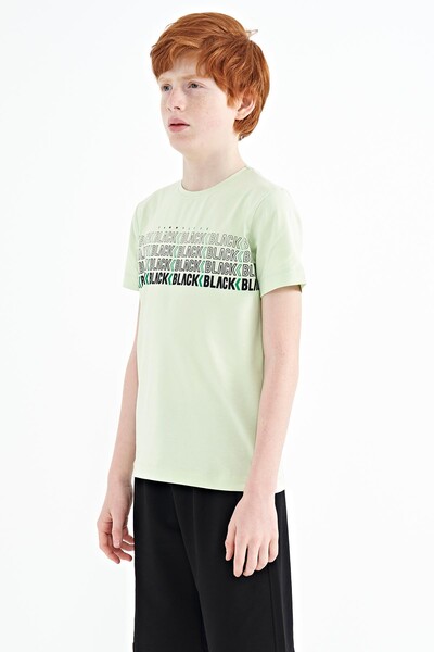 Tommylife Wholesale Crew Neck Standard Fit Printed Boys' T-Shirt 11149 Light Green - Thumbnail