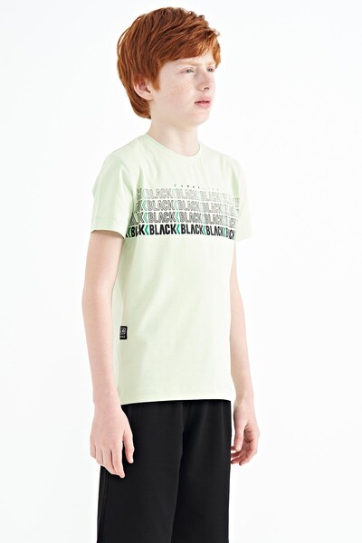 Tommylife Wholesale Crew Neck Standard Fit Printed Boys' T-Shirt 11149 Light Green - Thumbnail