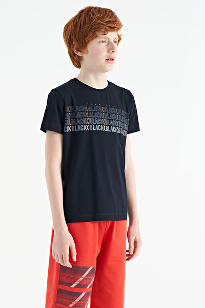Tommylife Wholesale Crew Neck Standard Fit Printed Boys' T-Shirt 11149 Navy Blue - Thumbnail