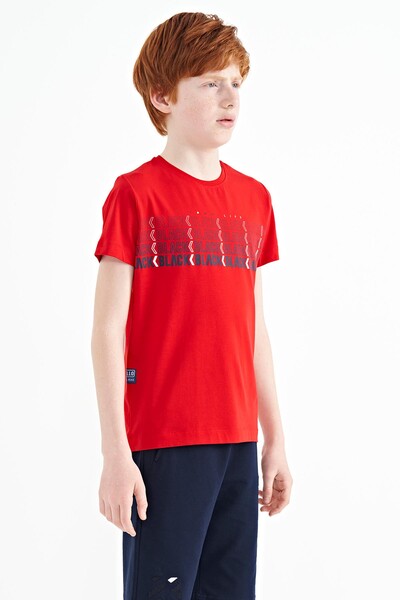 Tommylife Wholesale Crew Neck Standard Fit Printed Boys' T-Shirt 11149 Red - Thumbnail