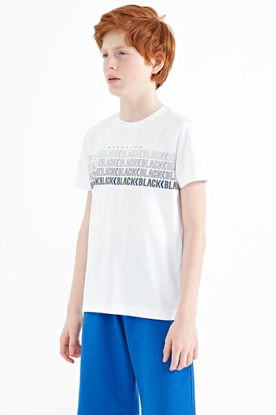 Tommylife Wholesale Crew Neck Standard Fit Printed Boys' T-Shirt 11149 White - Thumbnail