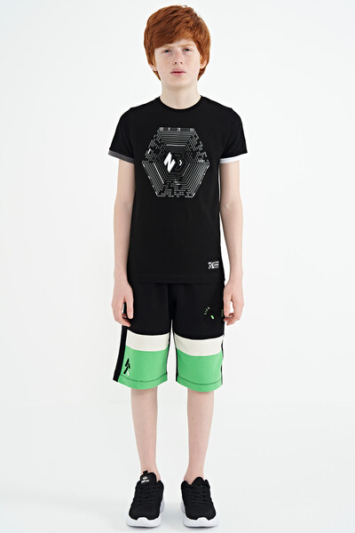 Tommylife Wholesale Crew Neck Standard Fit Printed Boys' T-Shirt 11156 Black - Thumbnail