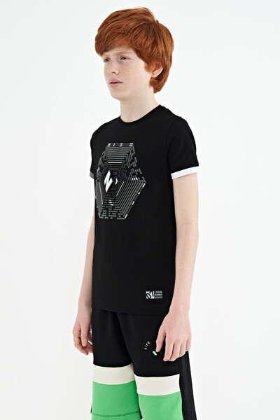 Tommylife Wholesale Crew Neck Standard Fit Printed Boys' T-Shirt 11156 Black - Thumbnail