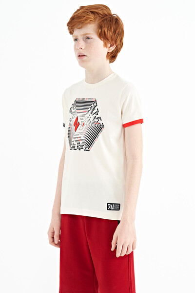 Tommylife Wholesale Crew Neck Standard Fit Printed Boys' T-Shirt 11156 Ecru - Thumbnail