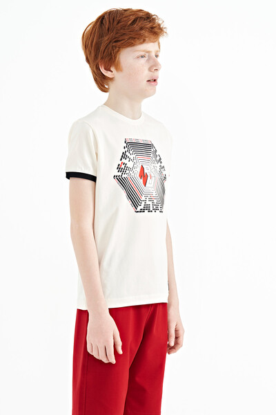 Tommylife Wholesale Crew Neck Standard Fit Printed Boys' T-Shirt 11156 Ecru - Thumbnail