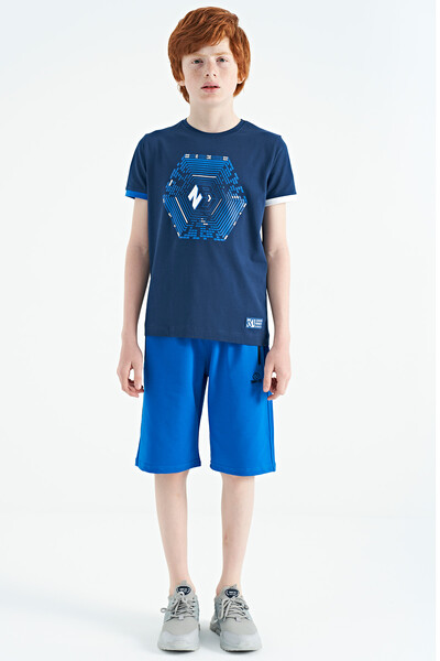 Tommylife Wholesale Crew Neck Standard Fit Printed Boys' T-Shirt 11156 Indigo - Thumbnail