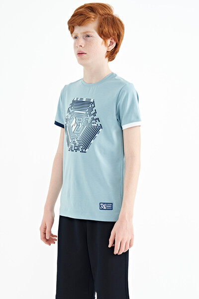 Tommylife Wholesale Crew Neck Standard Fit Printed Boys' T-Shirt 11156 Light Blue - Thumbnail