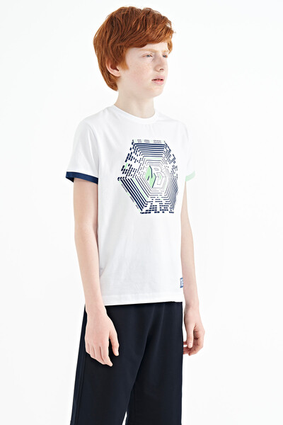 Tommylife Wholesale Crew Neck Standard Fit Printed Boys' T-Shirt 11156 White - Thumbnail