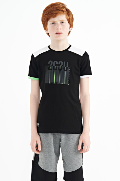 Tommylife Wholesale Crew Neck Standard Fit Printed Boys' T-Shirt 11157 Black - Thumbnail