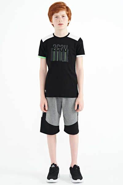 Tommylife Wholesale Crew Neck Standard Fit Printed Boys' T-Shirt 11157 Black - Thumbnail