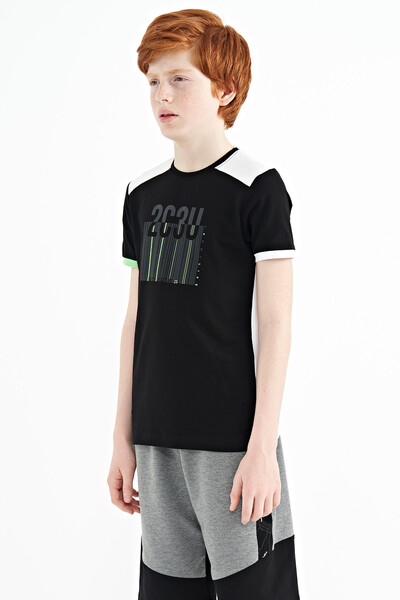 Tommylife Wholesale Crew Neck Standard Fit Printed Boys' T-Shirt 11157 Black - Thumbnail