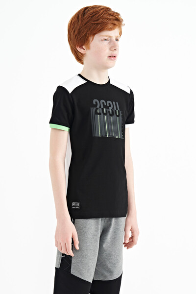 Tommylife Wholesale Crew Neck Standard Fit Printed Boys' T-Shirt 11157 Black - Thumbnail