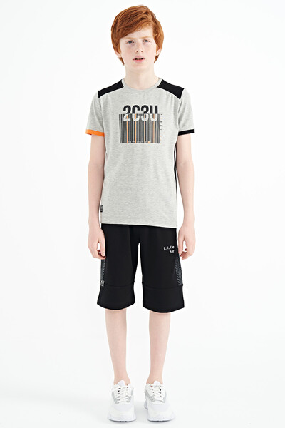 Tommylife Wholesale Crew Neck Standard Fit Printed Boys' T-Shirt 11157 Gray Melange - Thumbnail