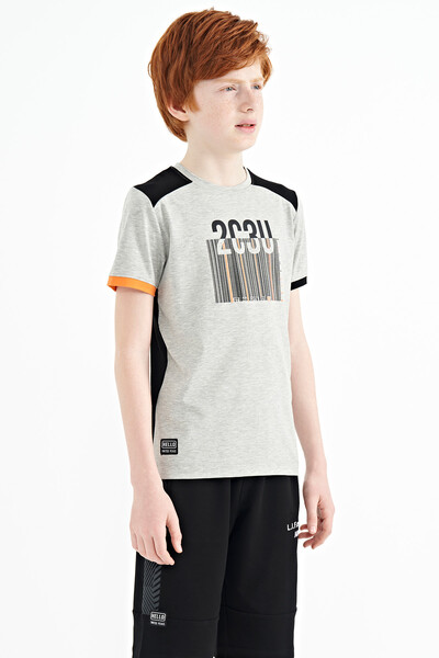 Tommylife Wholesale Crew Neck Standard Fit Printed Boys' T-Shirt 11157 Gray Melange - Thumbnail