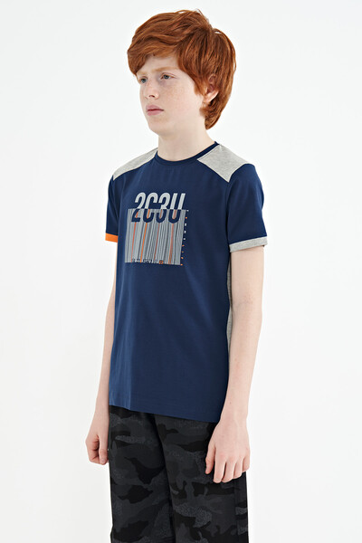Tommylife Wholesale Crew Neck Standard Fit Printed Boys' T-Shirt 11157 Indigo - Thumbnail