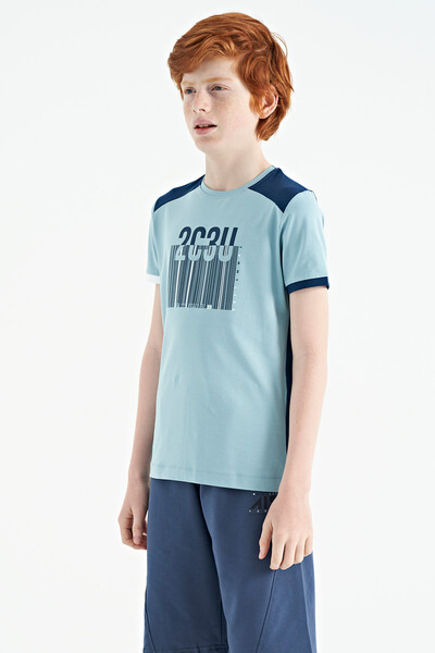 Tommylife Wholesale Crew Neck Standard Fit Printed Boys' T-Shirt 11157 Light Blue - Thumbnail