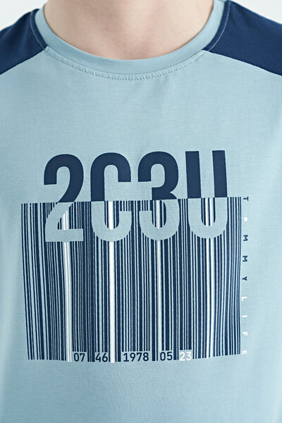Tommylife Wholesale Crew Neck Standard Fit Printed Boys' T-Shirt 11157 Light Blue - Thumbnail