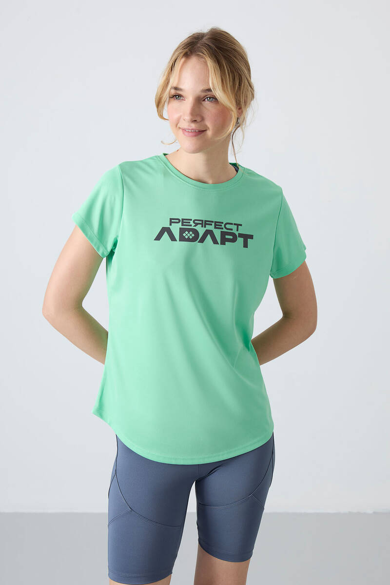 TOMMYLIFE - Tommylife Wholesale Crew Neck Standard Fit Printed Women's T-Shirt 97283 Aqua Green