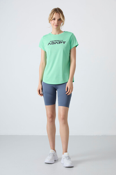 Tommylife Wholesale Crew Neck Standard Fit Printed Women's T-Shirt 97283 Aqua Green - Thumbnail