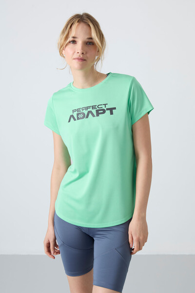 Tommylife Wholesale Crew Neck Standard Fit Printed Women's T-Shirt 97283 Aqua Green - Thumbnail