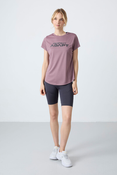 Tommylife Wholesale Crew Neck Standard Fit Printed Women's T-Shirt 97283 Dusty Rose - Thumbnail