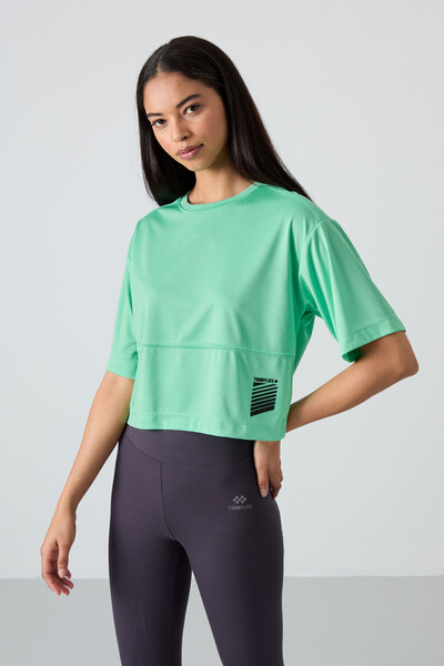 Tommylife Wholesale Crew Neck Standard Fit Printed Women's T-Shirt 97284 Aqua Green - Thumbnail