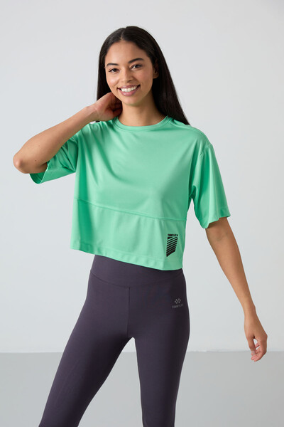 Tommylife Wholesale Crew Neck Standard Fit Printed Women's T-Shirt 97284 Aqua Green - Thumbnail