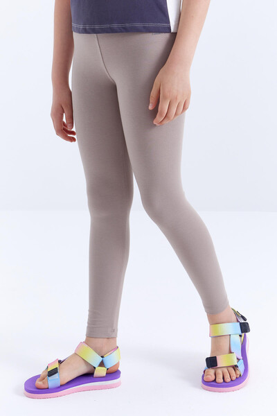 Tommylife Wholesale Dark Beige High Waisted Skinny Leg Girl's Leggings - 75047 - Thumbnail