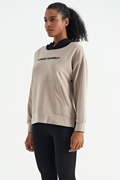 Tommylife Wholesale Dark Beige Women's Hoodie Women's Oversize Sweatshirt - 97161 - Thumbnail