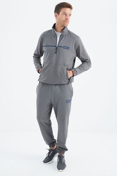 Tommylife Wholesale Dark Gray Stand Collar Men's Tracksuit Set - 85215 - Thumbnail