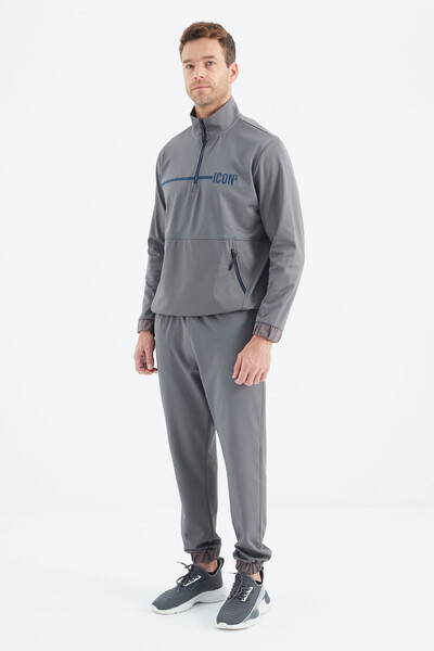 Tommylife Wholesale Dark Gray Stand Collar Men's Tracksuit Set - 85215 - Thumbnail