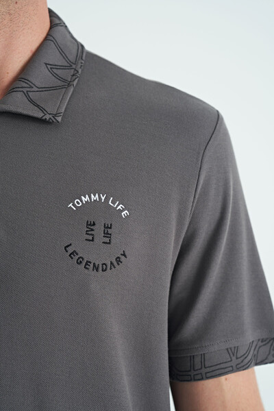 Tommylife Wholesale Dark Gray Standard Fit Polo Neck Men's T-Shirt - 88239 - Thumbnail