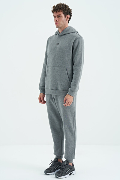 Tommylife Wholesale David Comfort Fit Hooded Men's Tracksuit Set 85192 Gray Melange - Thumbnail