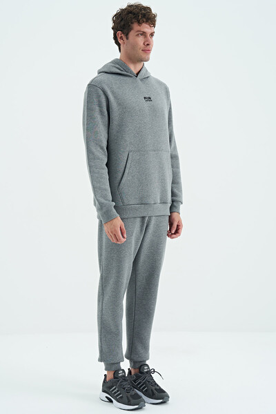 Tommylife Wholesale David Comfort Fit Hooded Men's Tracksuit Set 85192 Gray Melange - Thumbnail